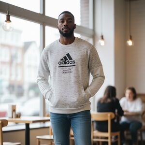 Adidas Men's Heather and White Crewneck Sweater